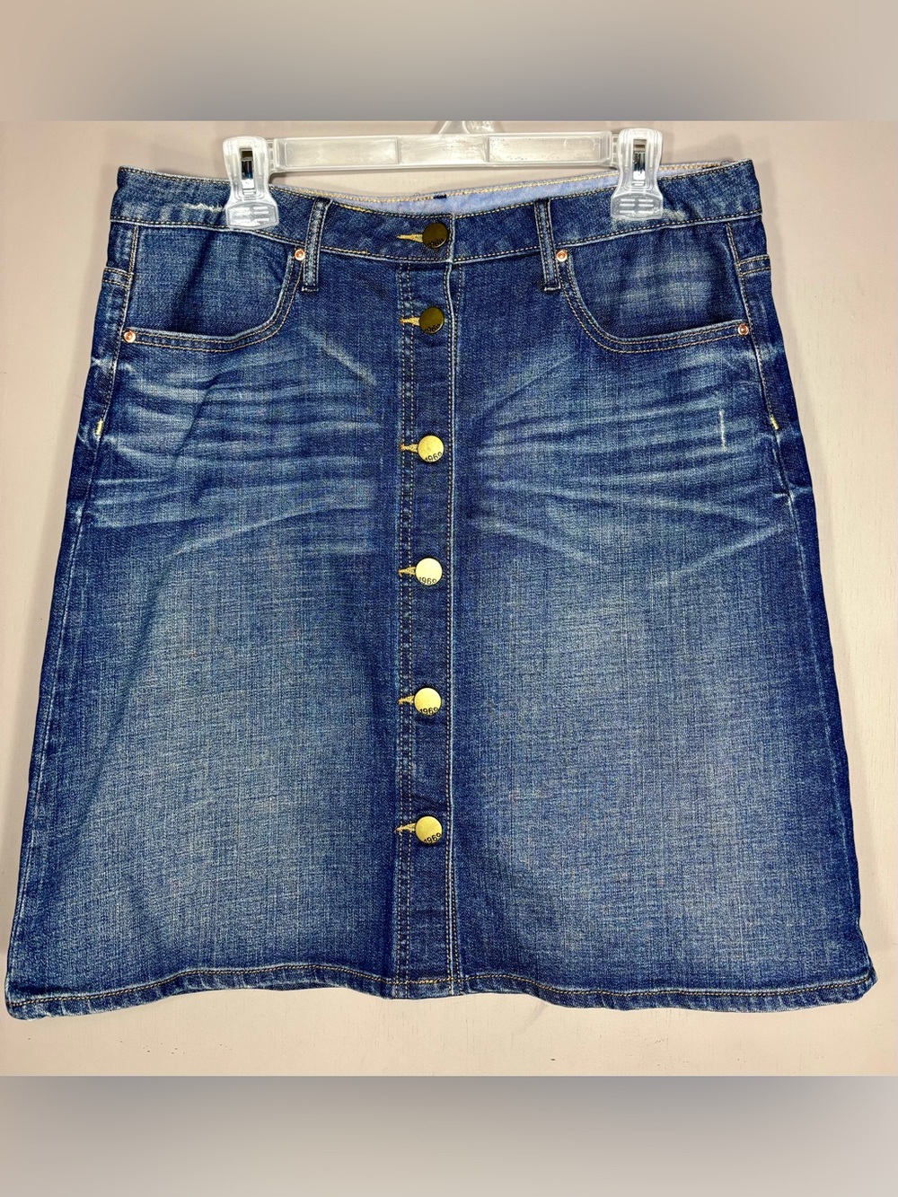GAP Blue Button-Front Denim Mini Skirt
